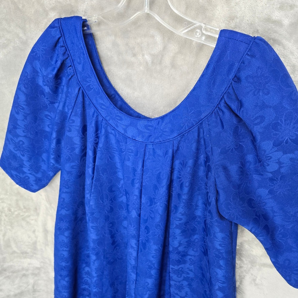 Vintage Kiyomi Hawaii Muumuu Dress Women 12 Royal Blue Floral Jacquard Altered - Picture 11 of 16